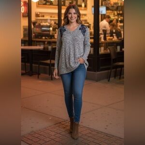 Leshop large blue marled knit boho sweater